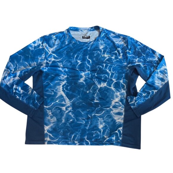 Habit Fishing Shirt Mens Blue Waves Long Sleeve Shirt XL Polyester Spandex - Picture 1 of 6
